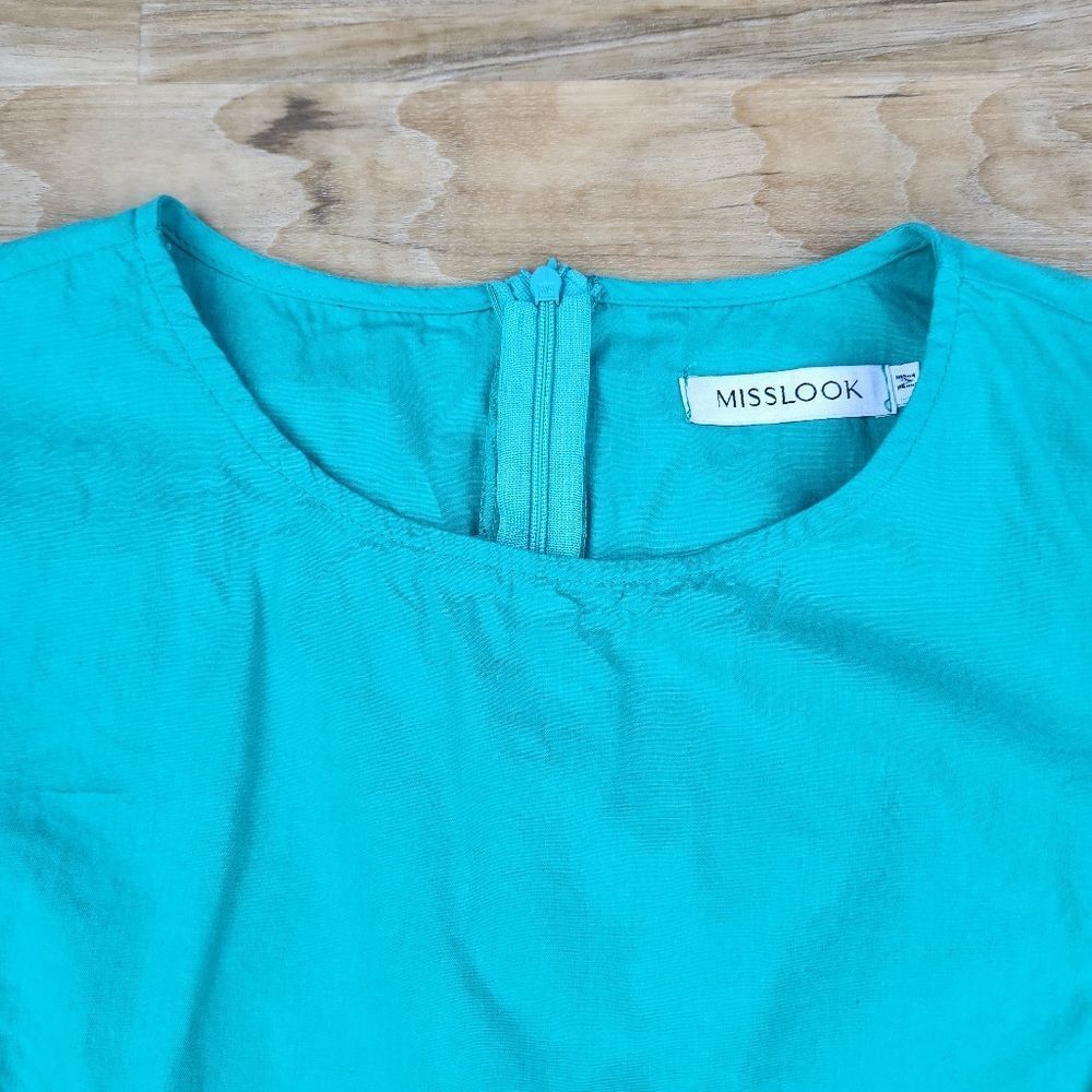 🍑Teal Button Tab Short Sleeve Dress Medium - Picture 6 of 14